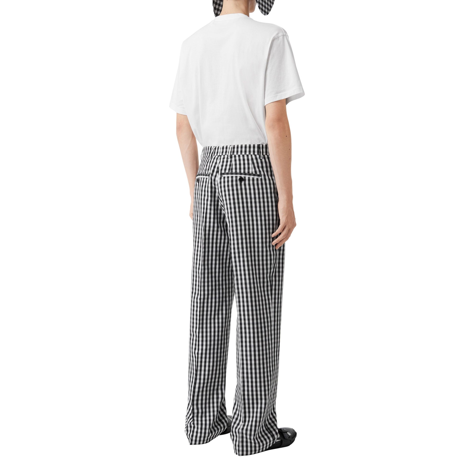 Pantalon de costume ample en laine technique vichy - Black Pattern
