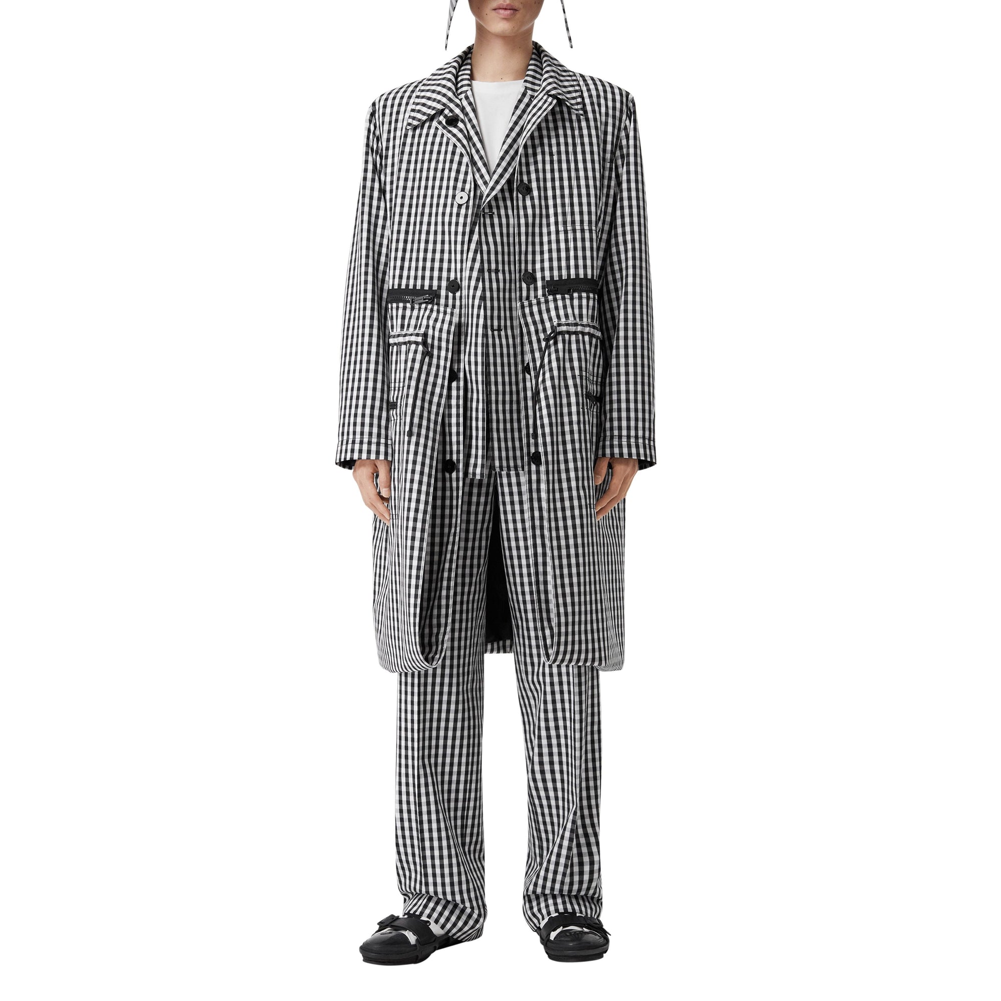 Pantalon de costume ample en laine technique vichy - Black Pattern