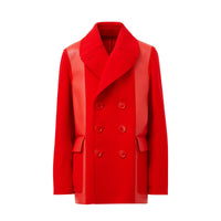 Caban en laine technique avec cuir d'agneau - Bright Red