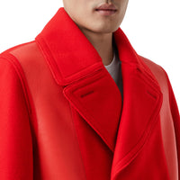 Caban en laine technique avec cuir d'agneau - Bright Red
