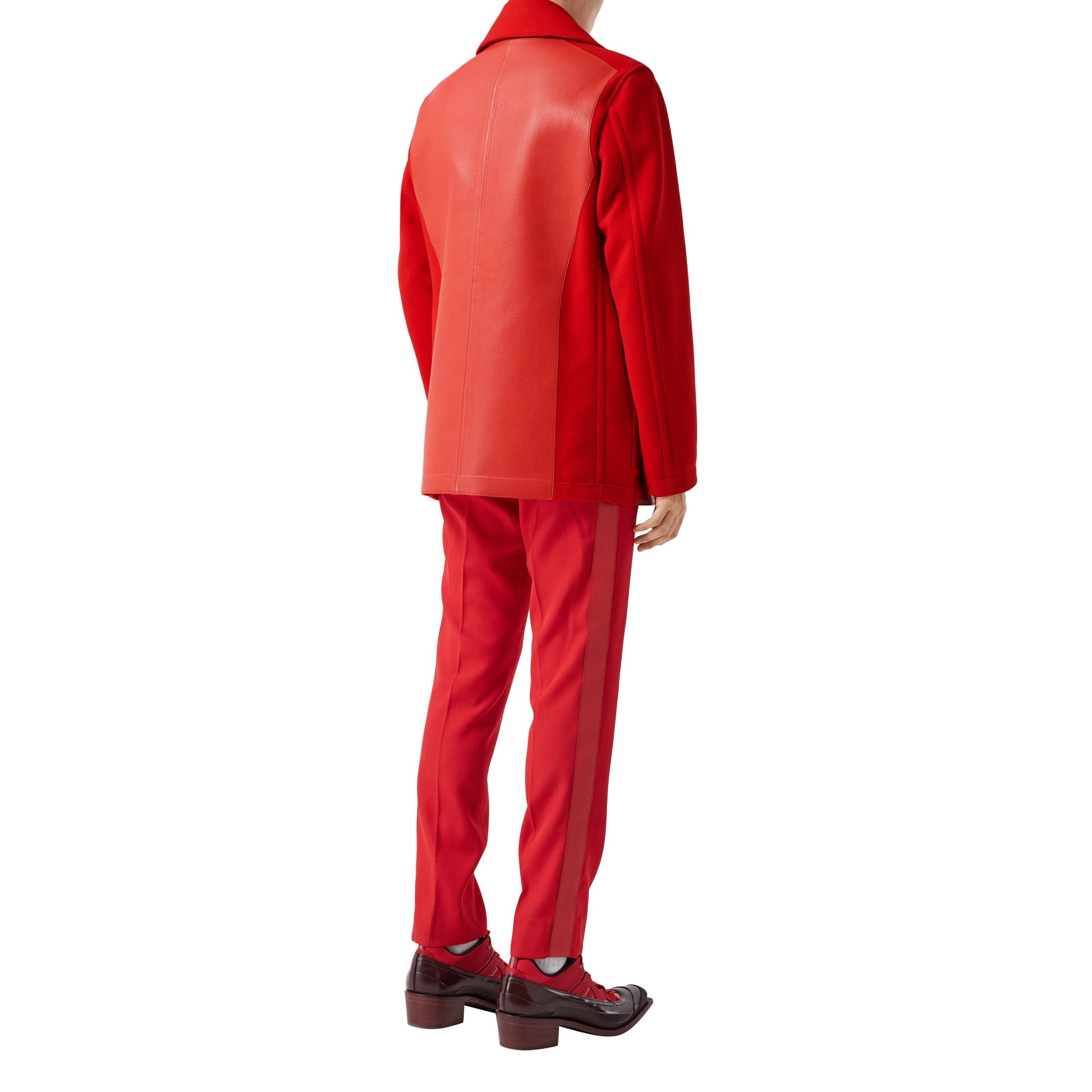 Caban en laine technique avec cuir d'agneau - Bright Red
