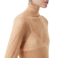 Haut en mesh stretch avec cristaux - Nude