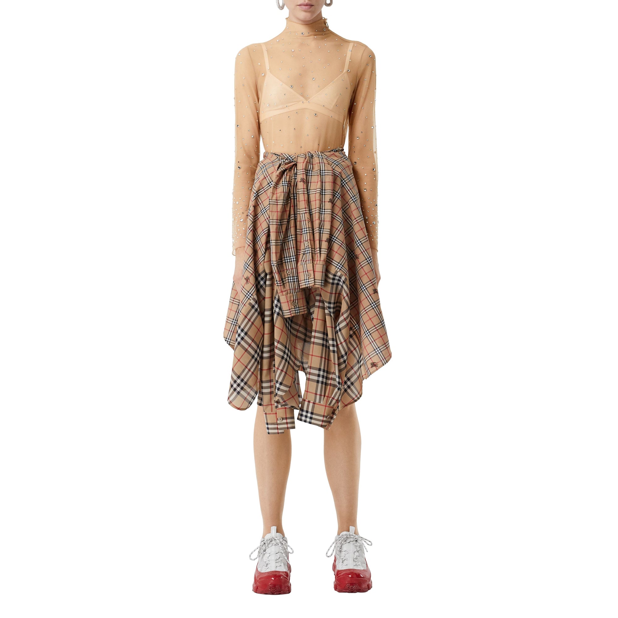 Haut en mesh stretch avec cristaux - Nude