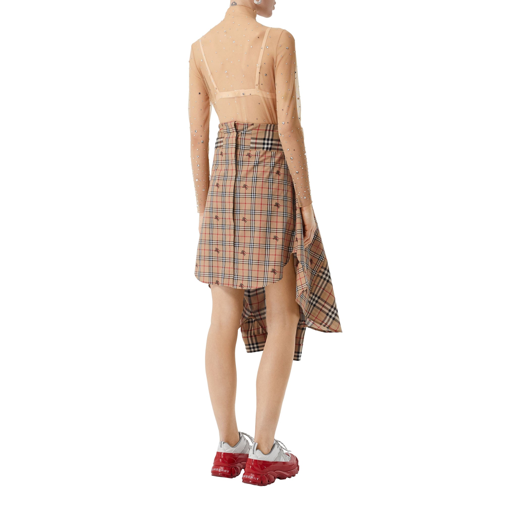 Haut en mesh stretch avec cristaux - Nude