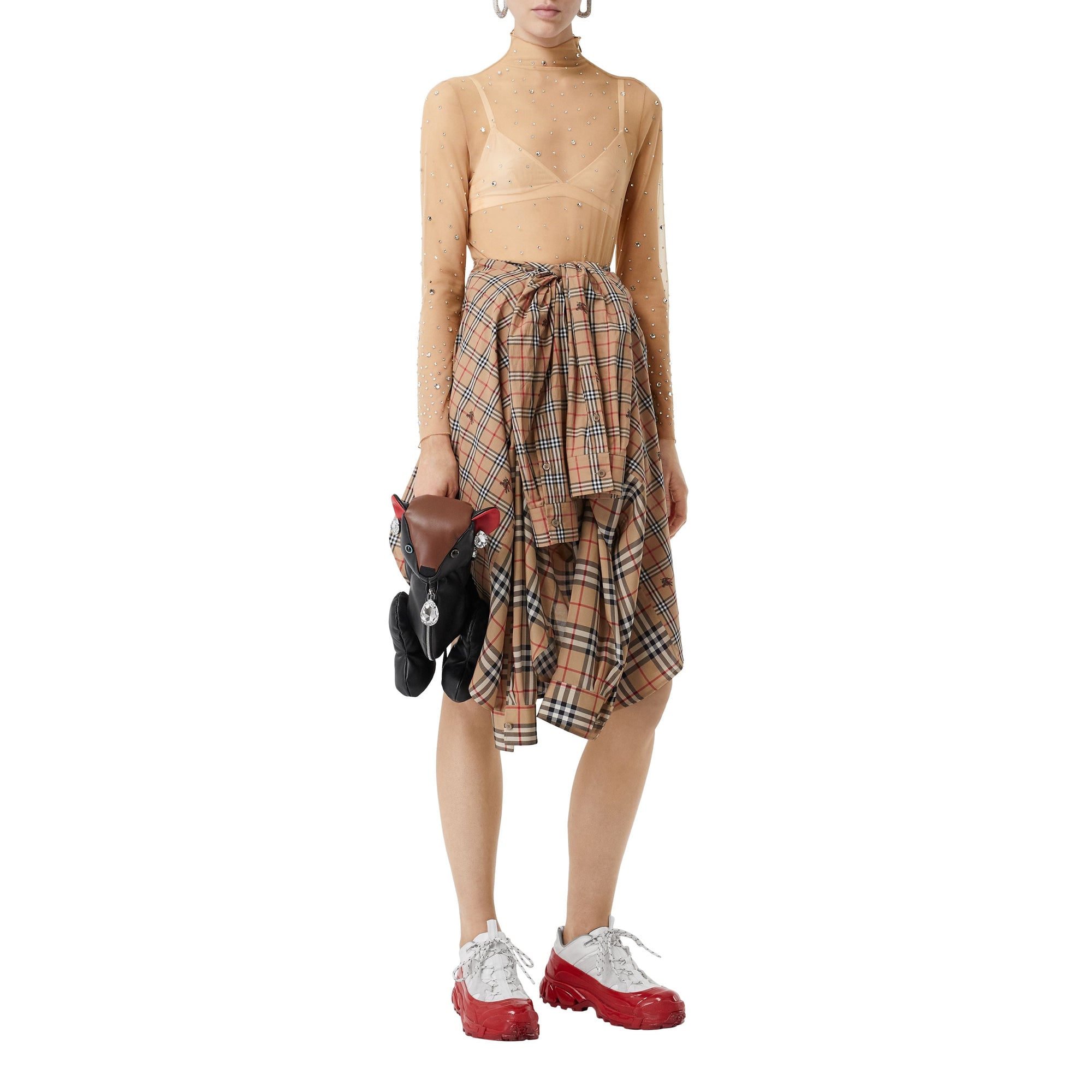 Haut en mesh stretch avec cristaux - Nude