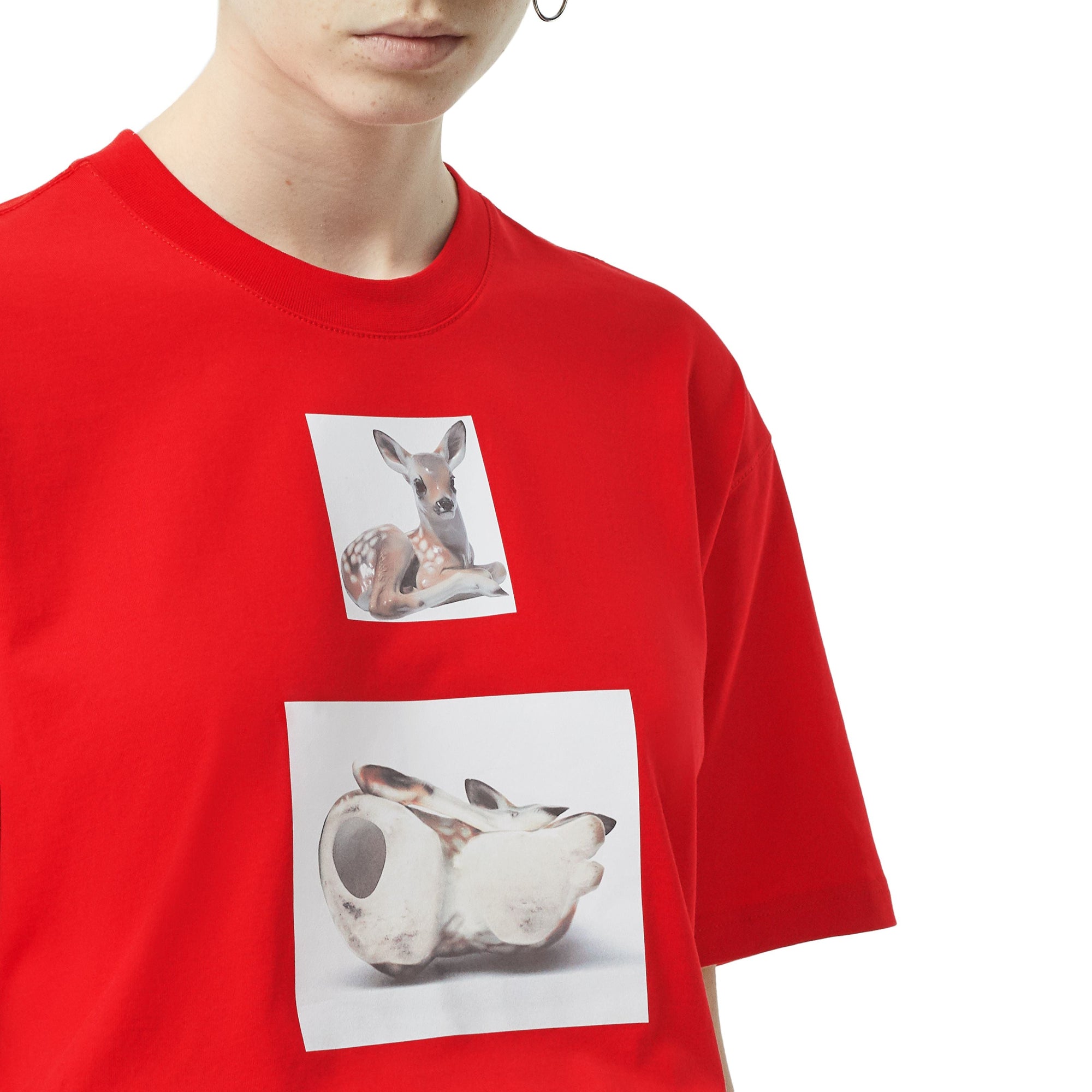 T-shirt oversize en coton à imprimé daim - Bright Red