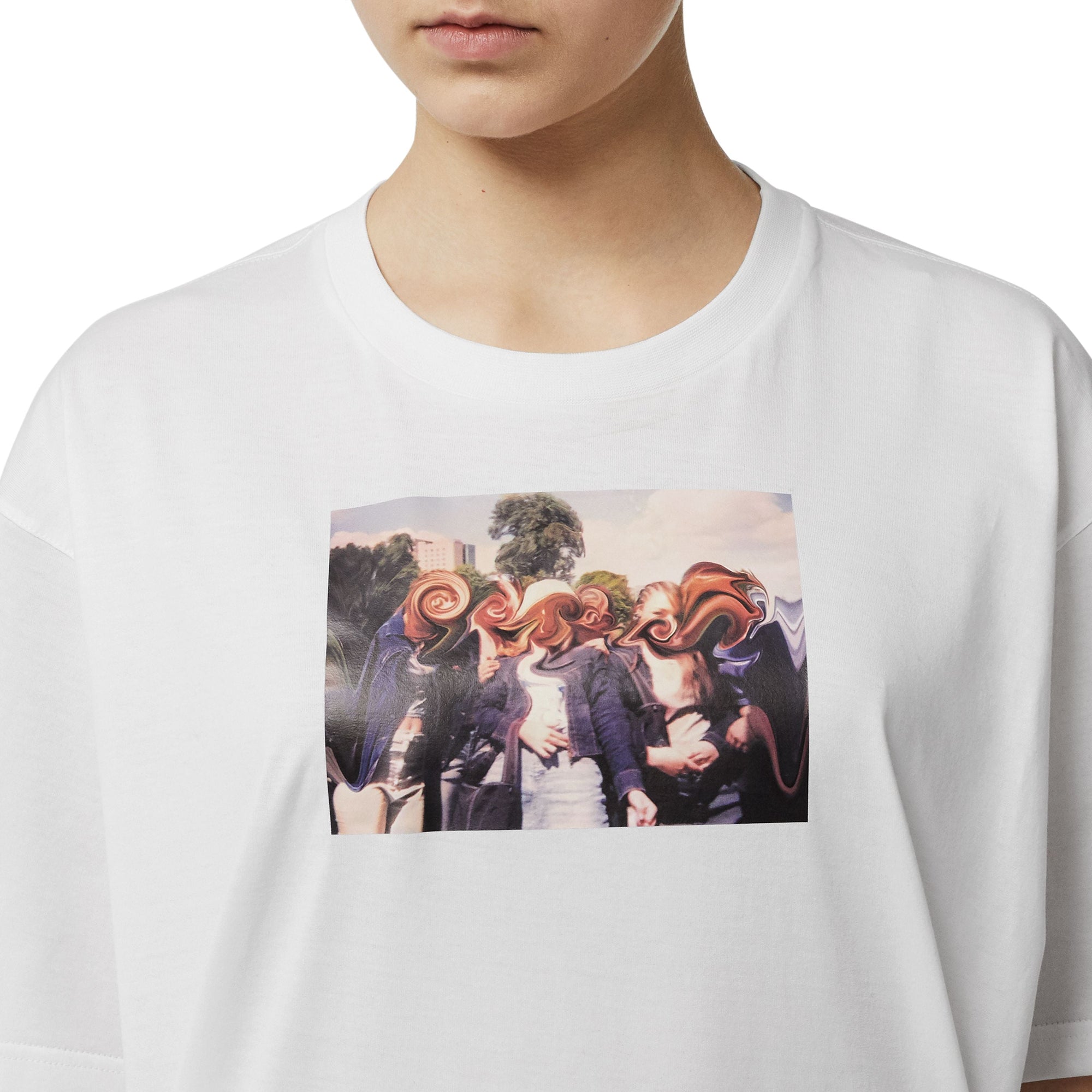 T-shirt oversize en coton à imprimé montage - White