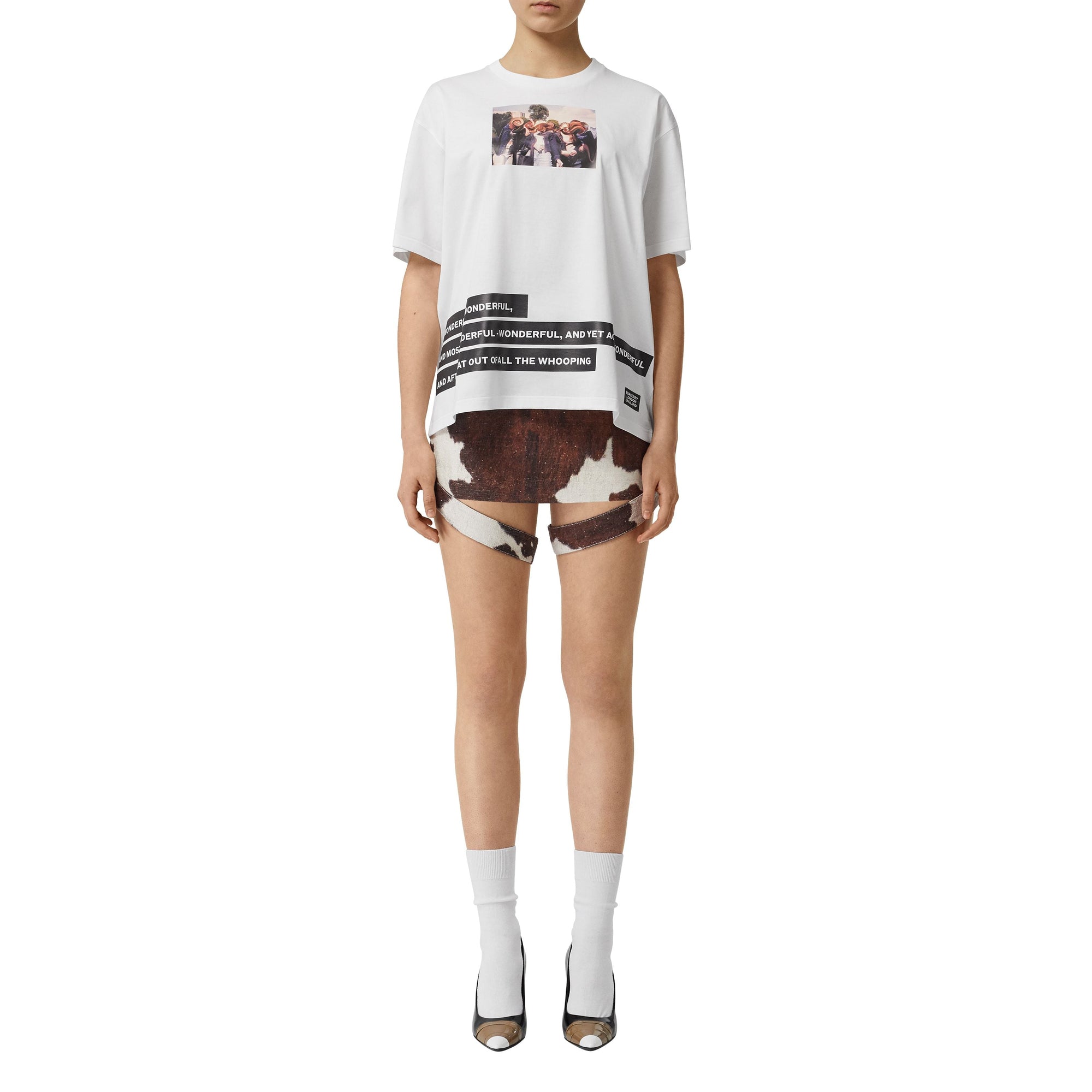 T-shirt oversize en coton à imprimé montage - White