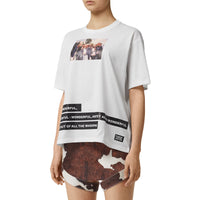T-shirt oversize en coton à imprimé montage - White