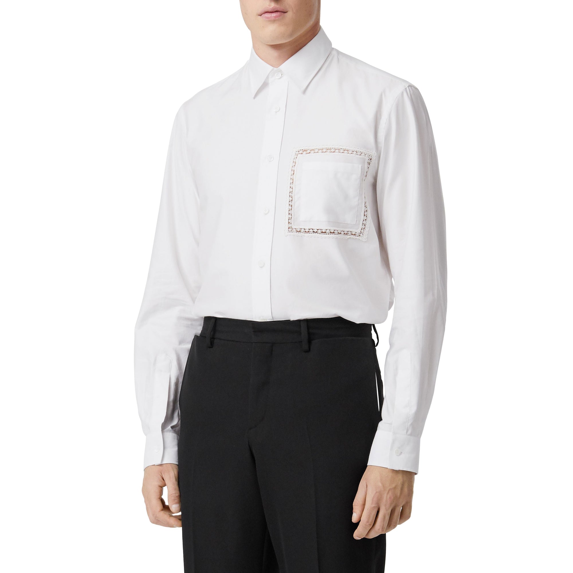 Chemise Oxford en popeline de coton avec dentelle - Optic White