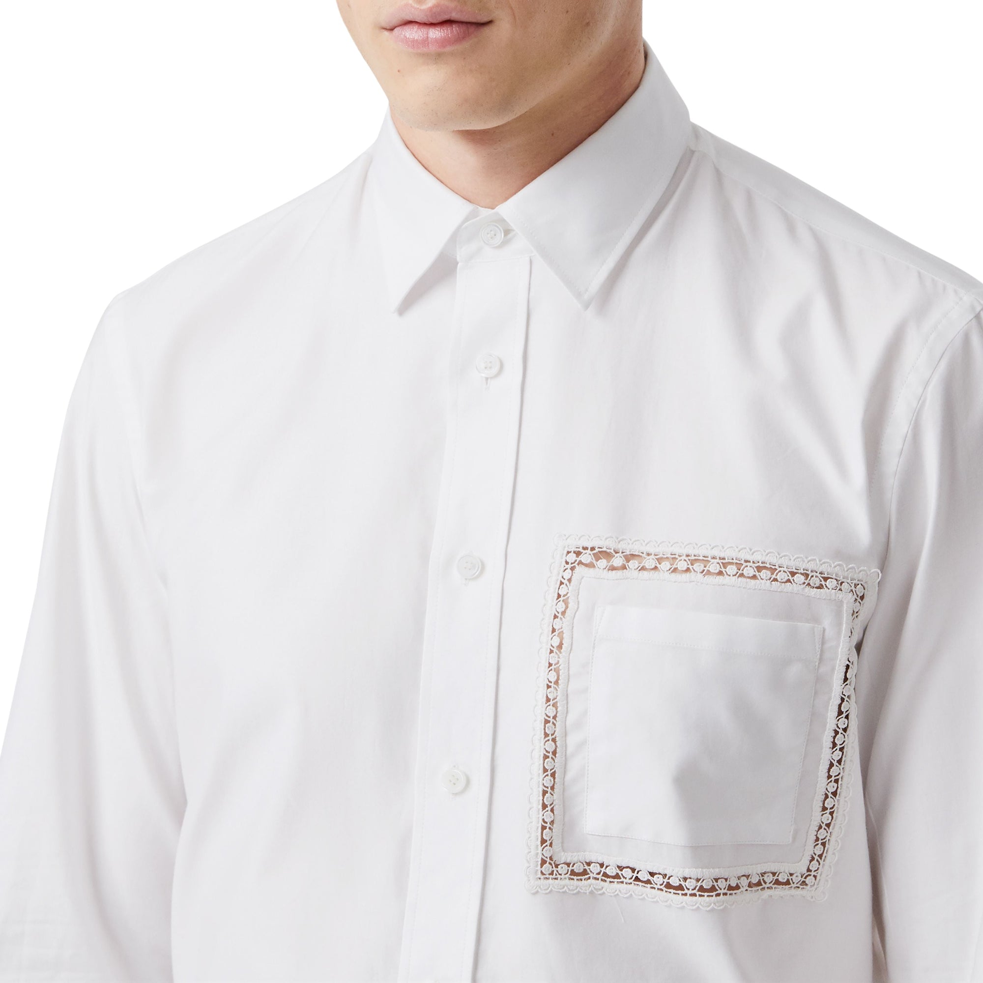 Chemise Oxford en popeline de coton avec dentelle - Optic White