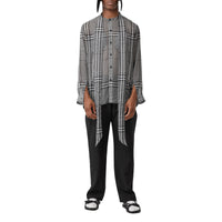 Chemise oversize à col lavallière en georgette de soie check - Black Pattern