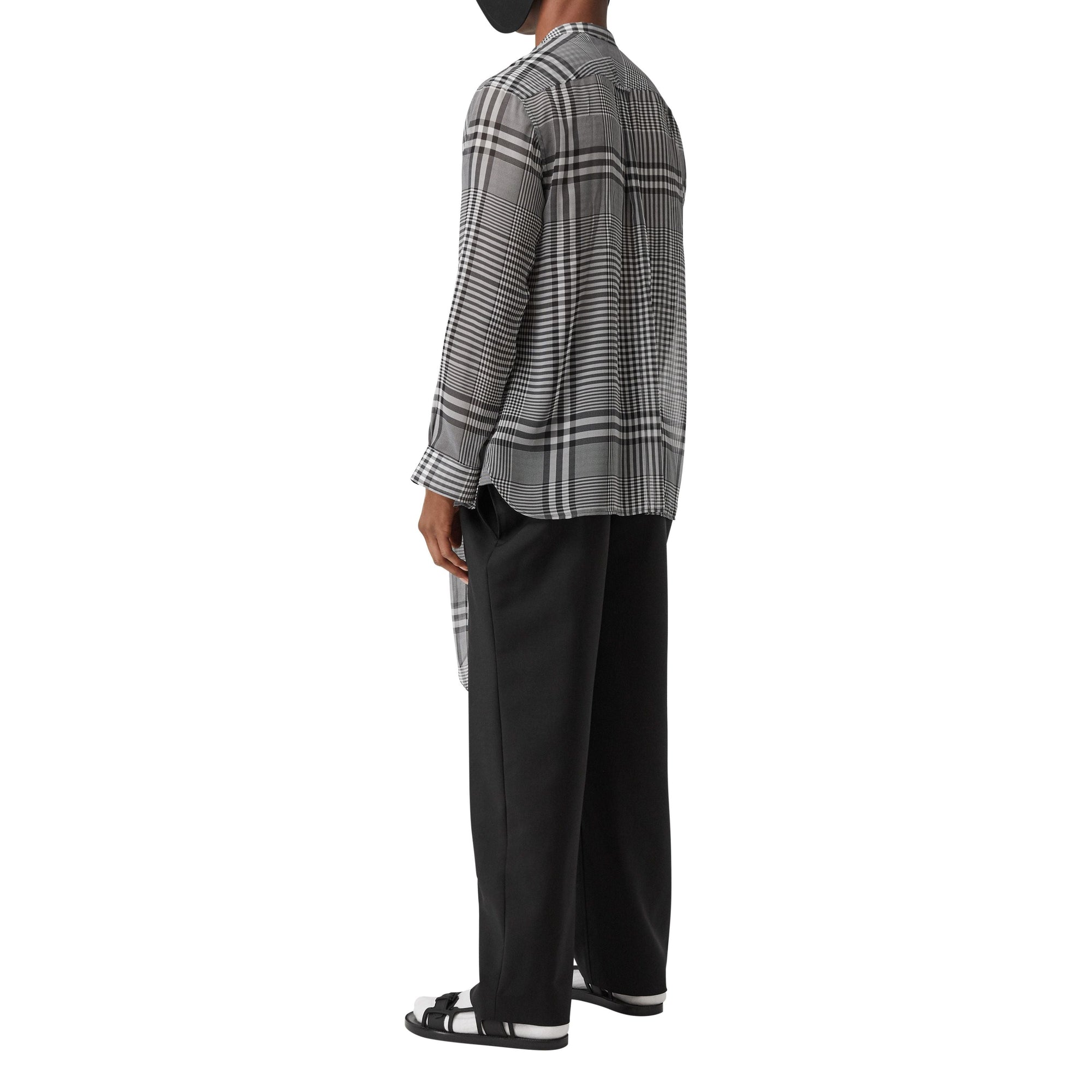 Chemise oversize à col lavallière en georgette de soie check - Black Pattern