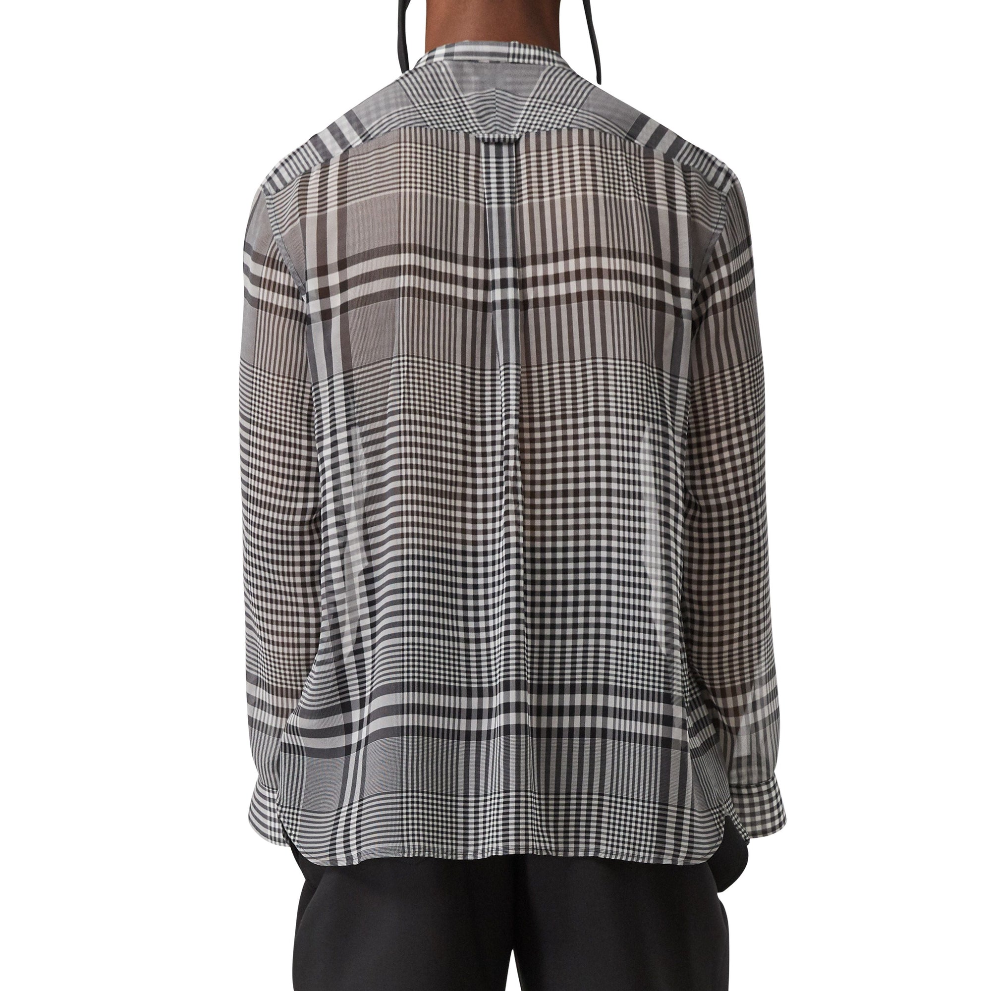 Chemise oversize à col lavallière en georgette de soie check - Black Pattern