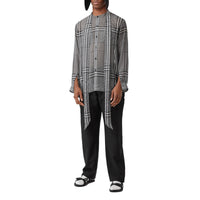 Chemise oversize à col lavallière en georgette de soie check - Black Pattern