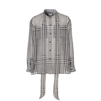 Chemise oversize à col lavallière en georgette de soie check - Black Pattern