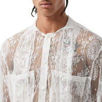 Chemise oversize à col lavallière avec dentelle de Chantilly - Optic White