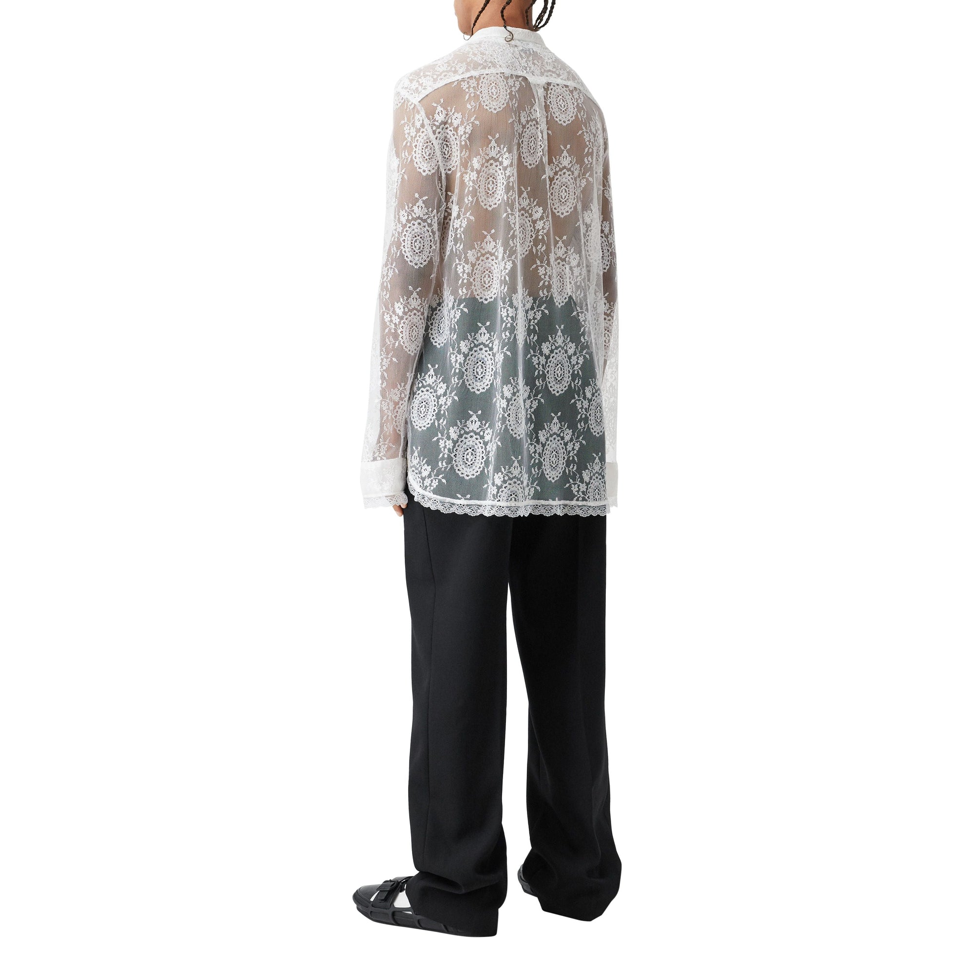 Chemise oversize à col lavallière avec dentelle de Chantilly - Optic White