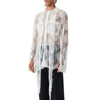 Chemise oversize à col lavallière avec dentelle de Chantilly - Optic White