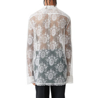 Chemise oversize à col lavallière avec dentelle de Chantilly - Optic White