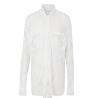 Chemise oversize à col lavallière avec dentelle de Chantilly - Optic White