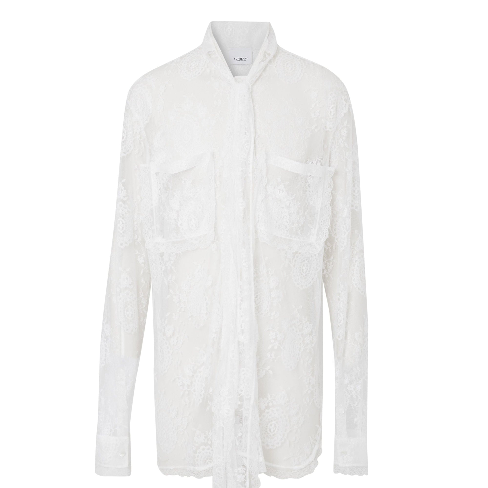Chemise oversize à col lavallière avec dentelle de Chantilly - Optic White