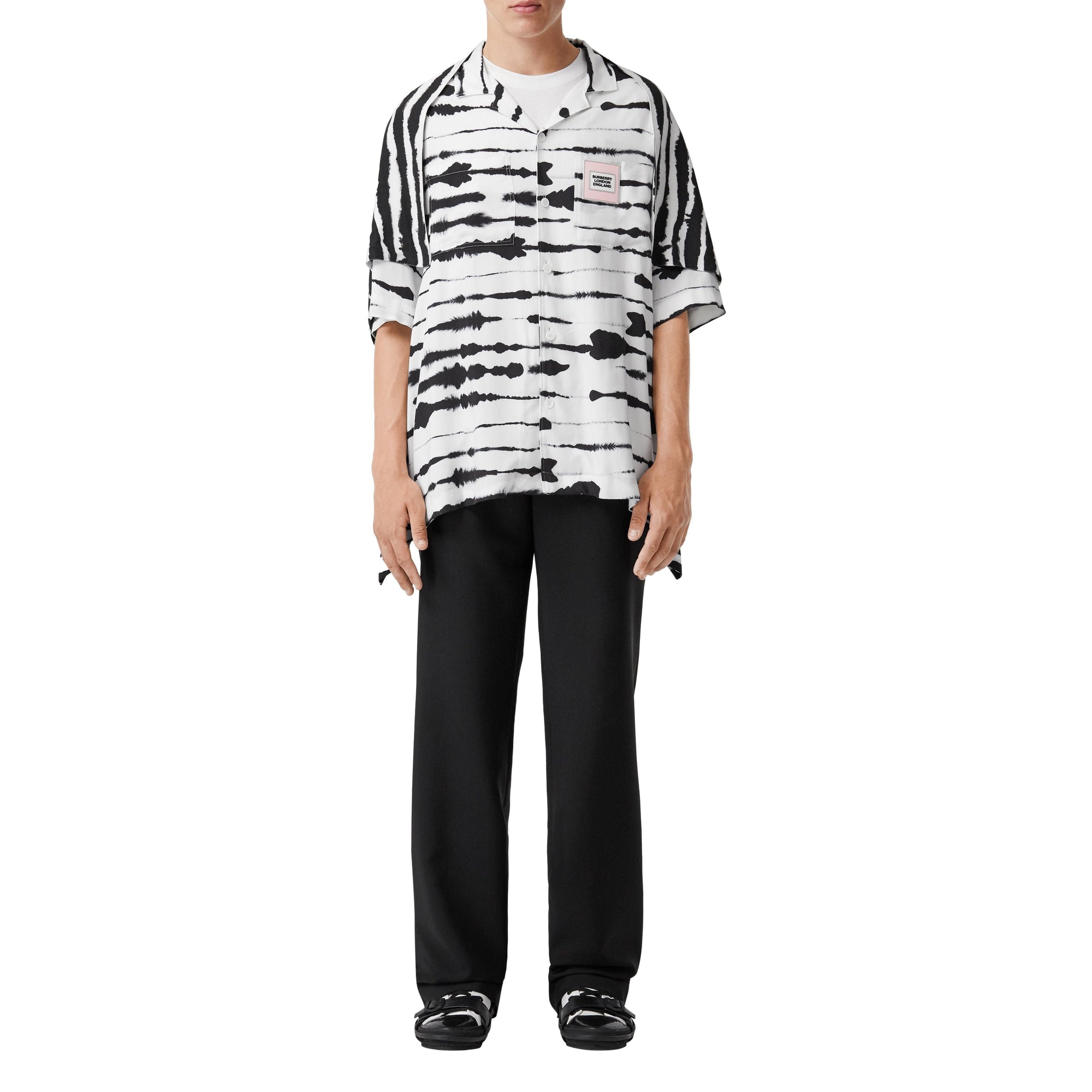 Chemise en sergé à imprimé aquarelle avec cape - Monochrome