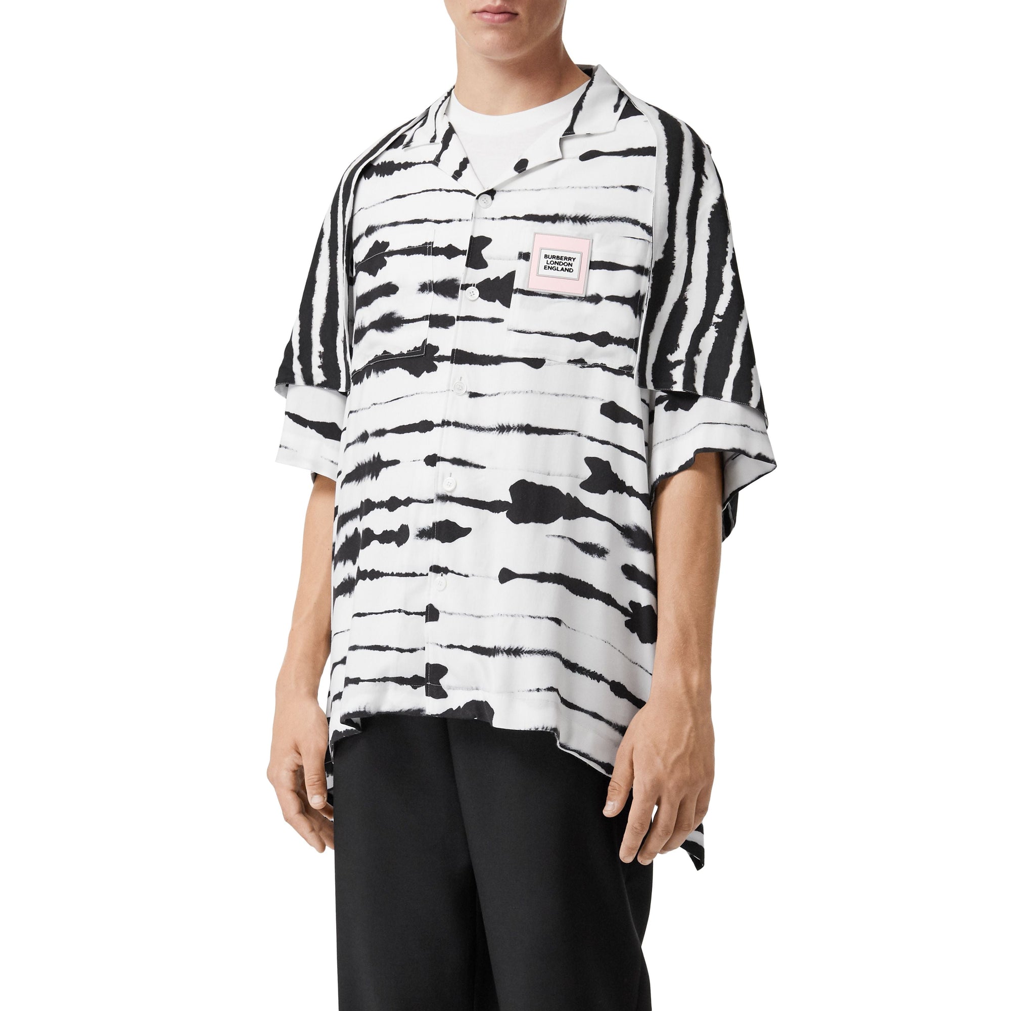 Chemise en sergé à imprimé aquarelle avec cape - Monochrome
