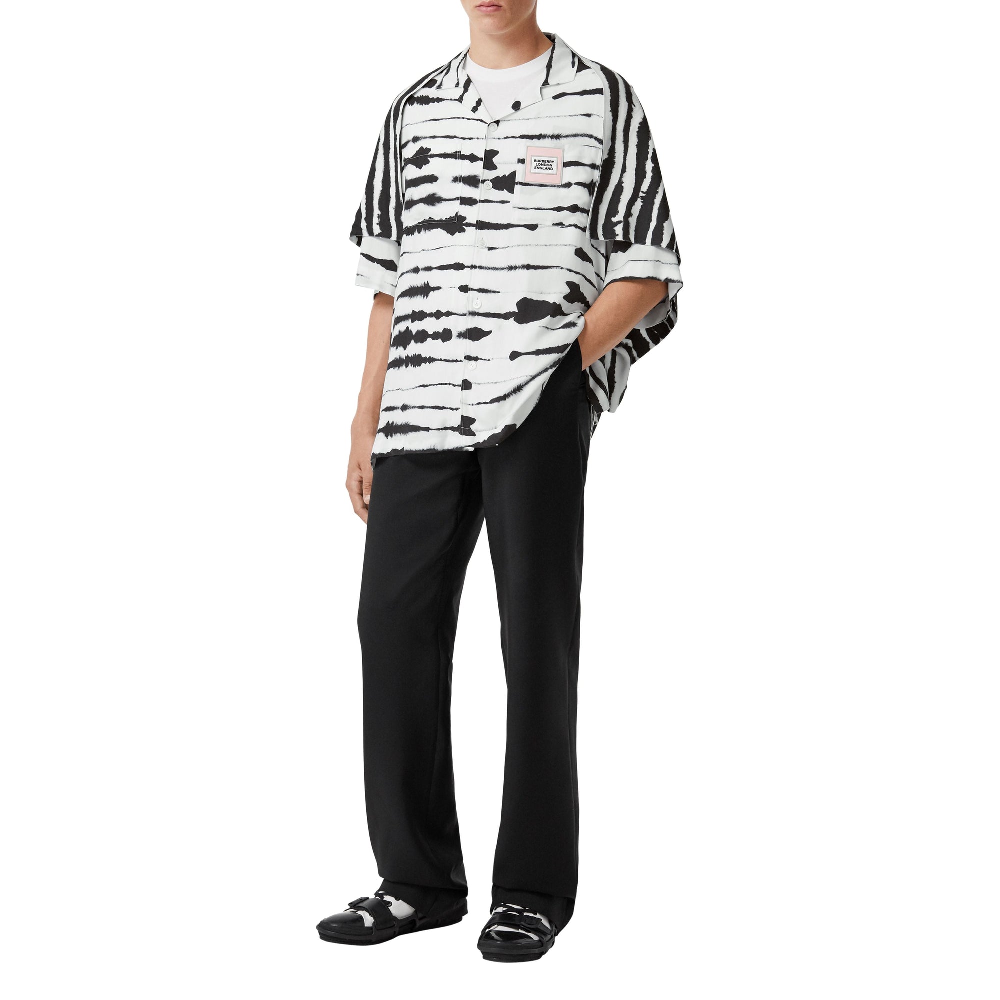 Chemise en sergé à imprimé aquarelle avec cape - Monochrome