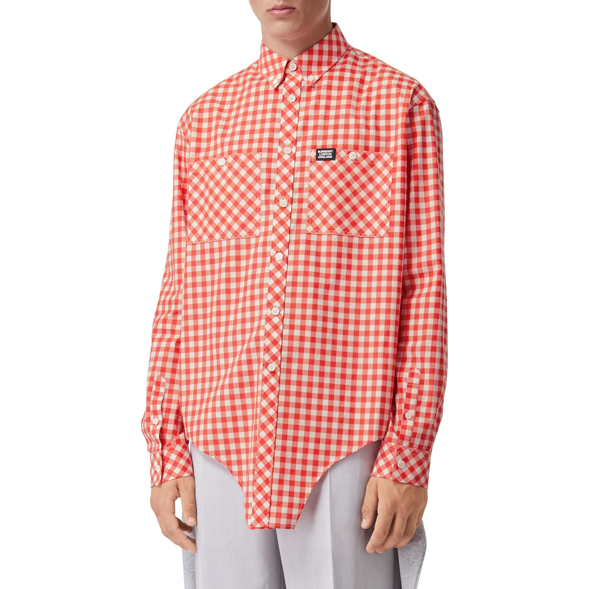 Chemise oversize en coton vichy avec découpe à la base - Red Pattern