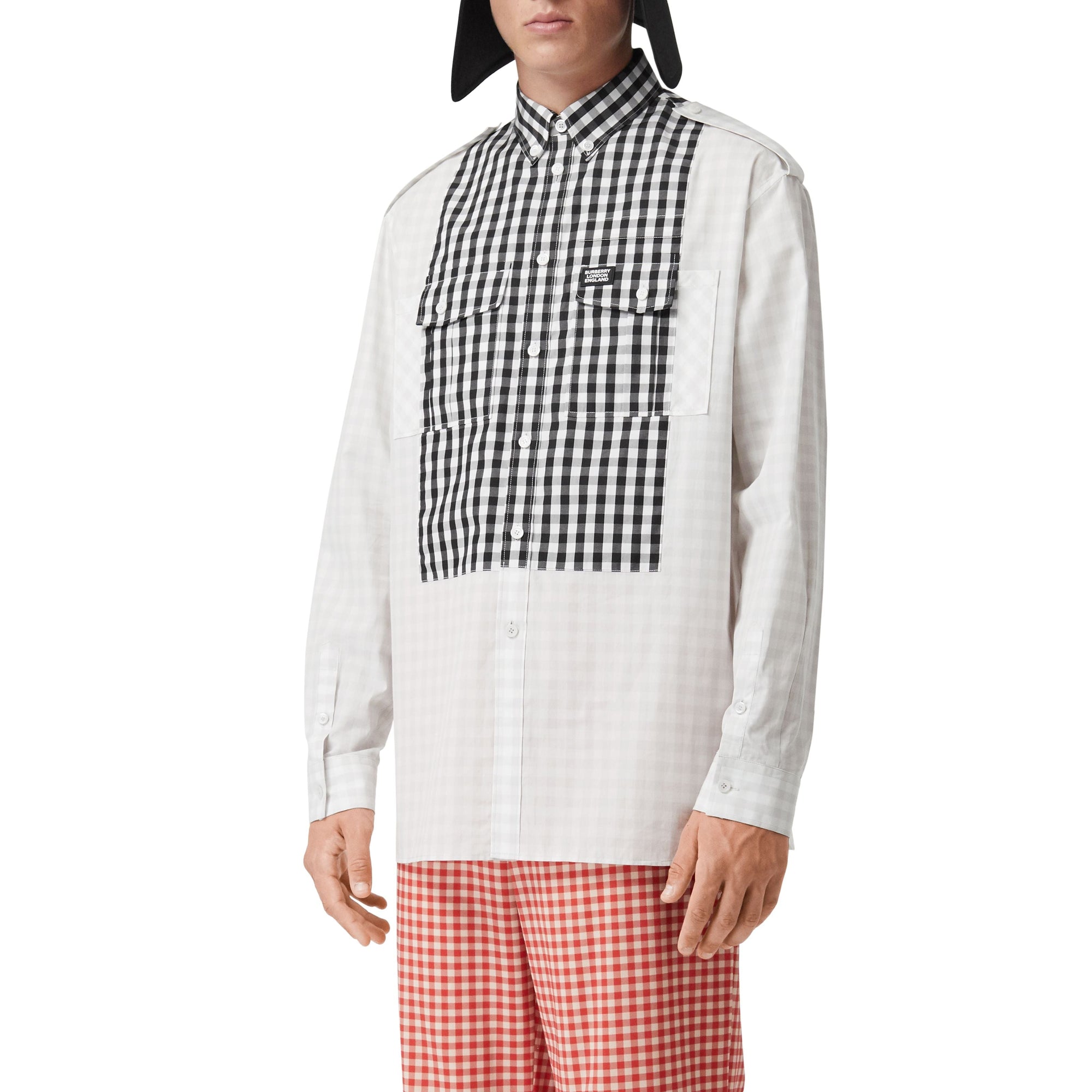 Chemise oversize en popeline de coton vichy - Light Pebble Grey