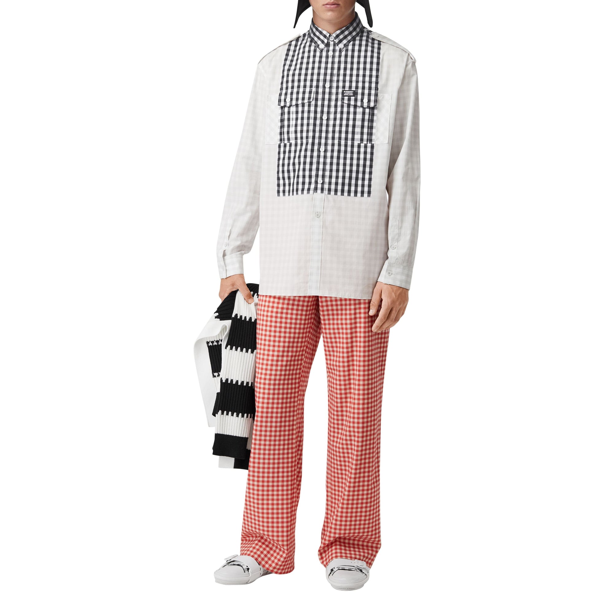 Chemise oversize en popeline de coton vichy - Light Pebble Grey