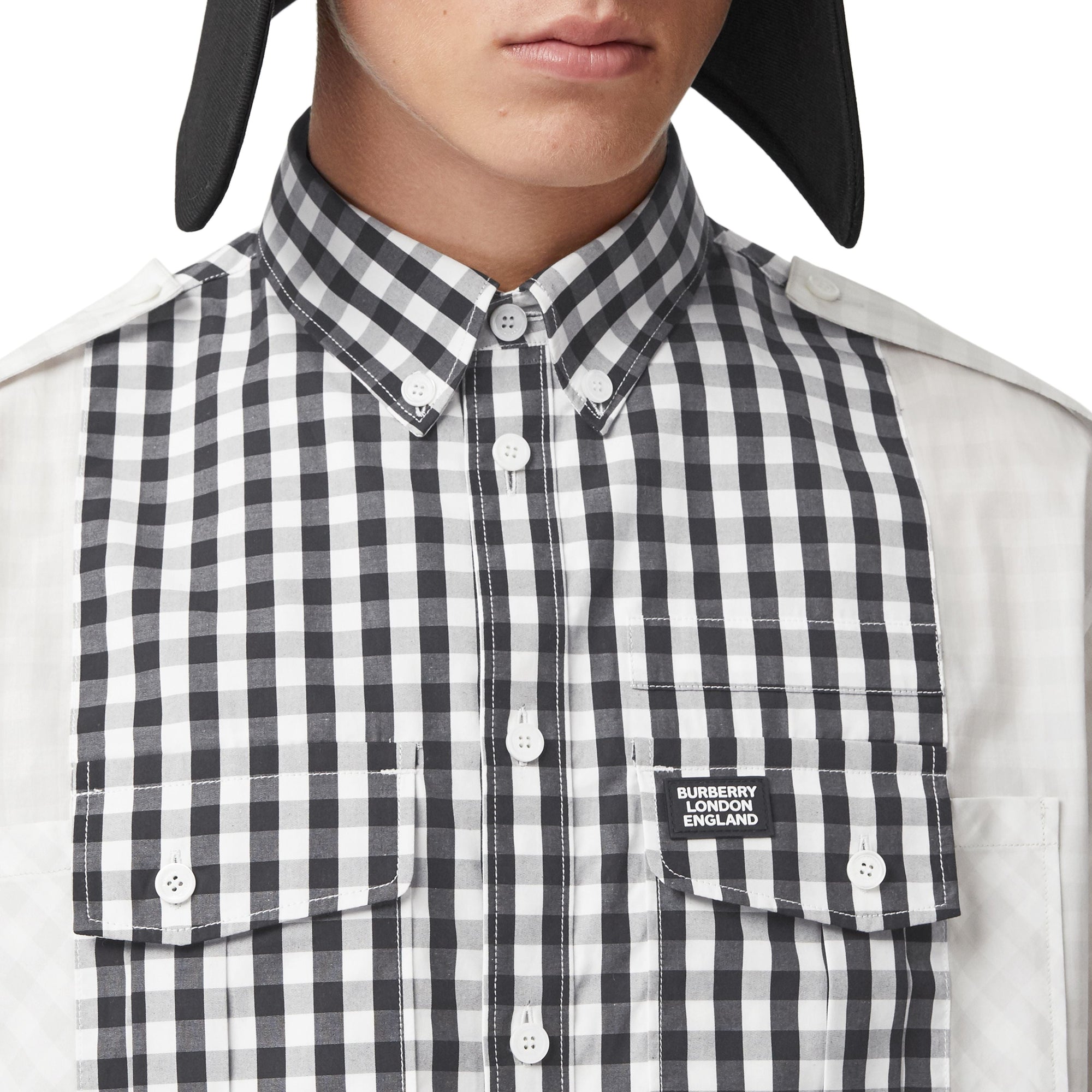 Chemise oversize en popeline de coton vichy - Light Pebble Grey
