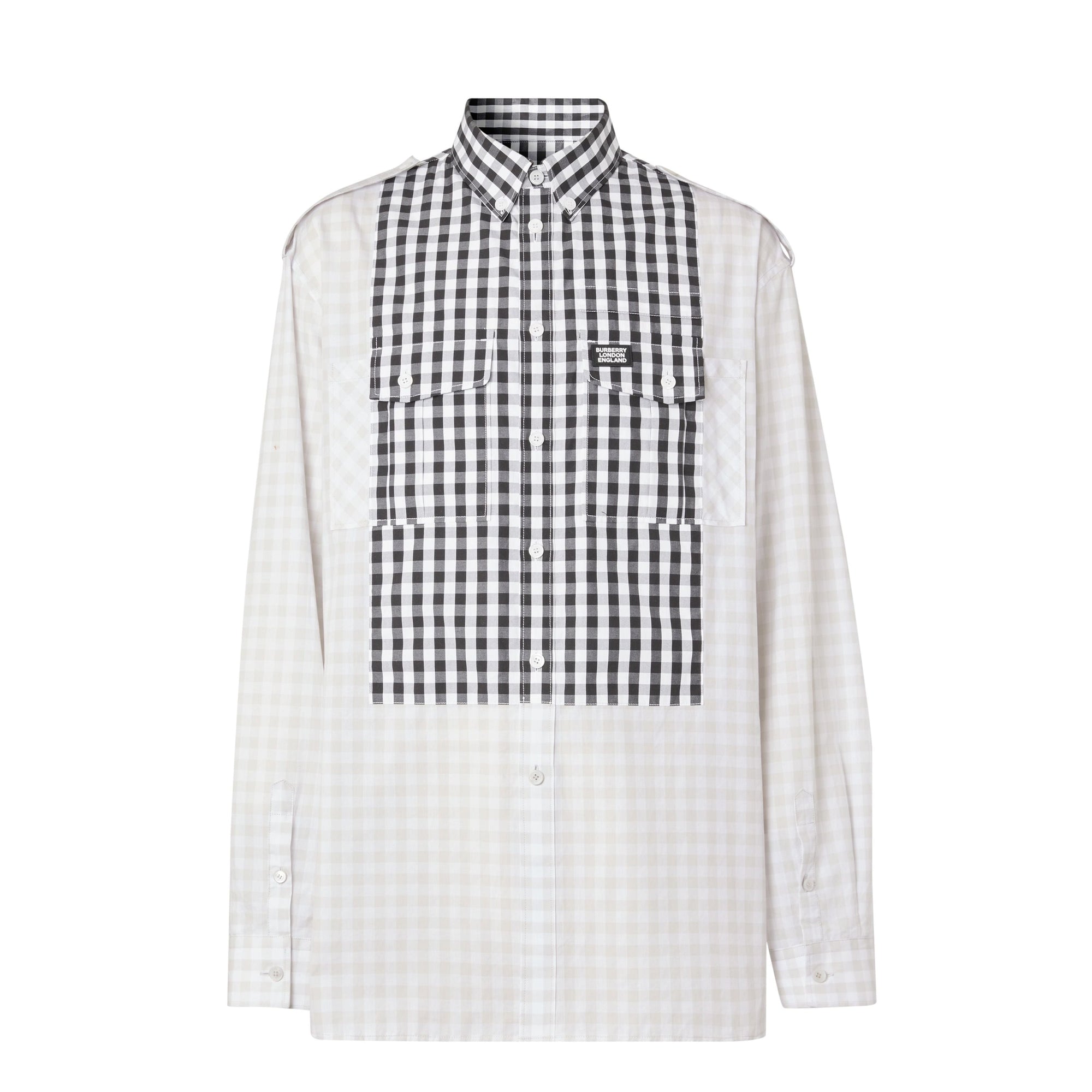 Chemise oversize en popeline de coton vichy - Light Pebble Grey