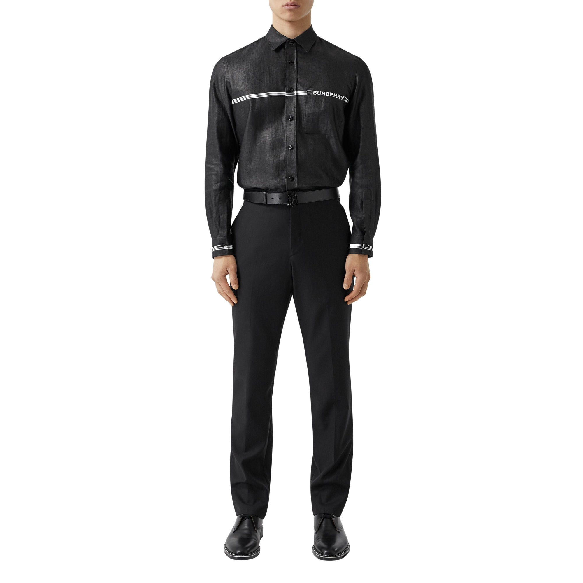 Chemise en lin mélangé avec logo - Black