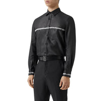 Chemise en lin mélangé avec logo - Black