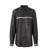 Chemise en lin mélangé avec logo - Black