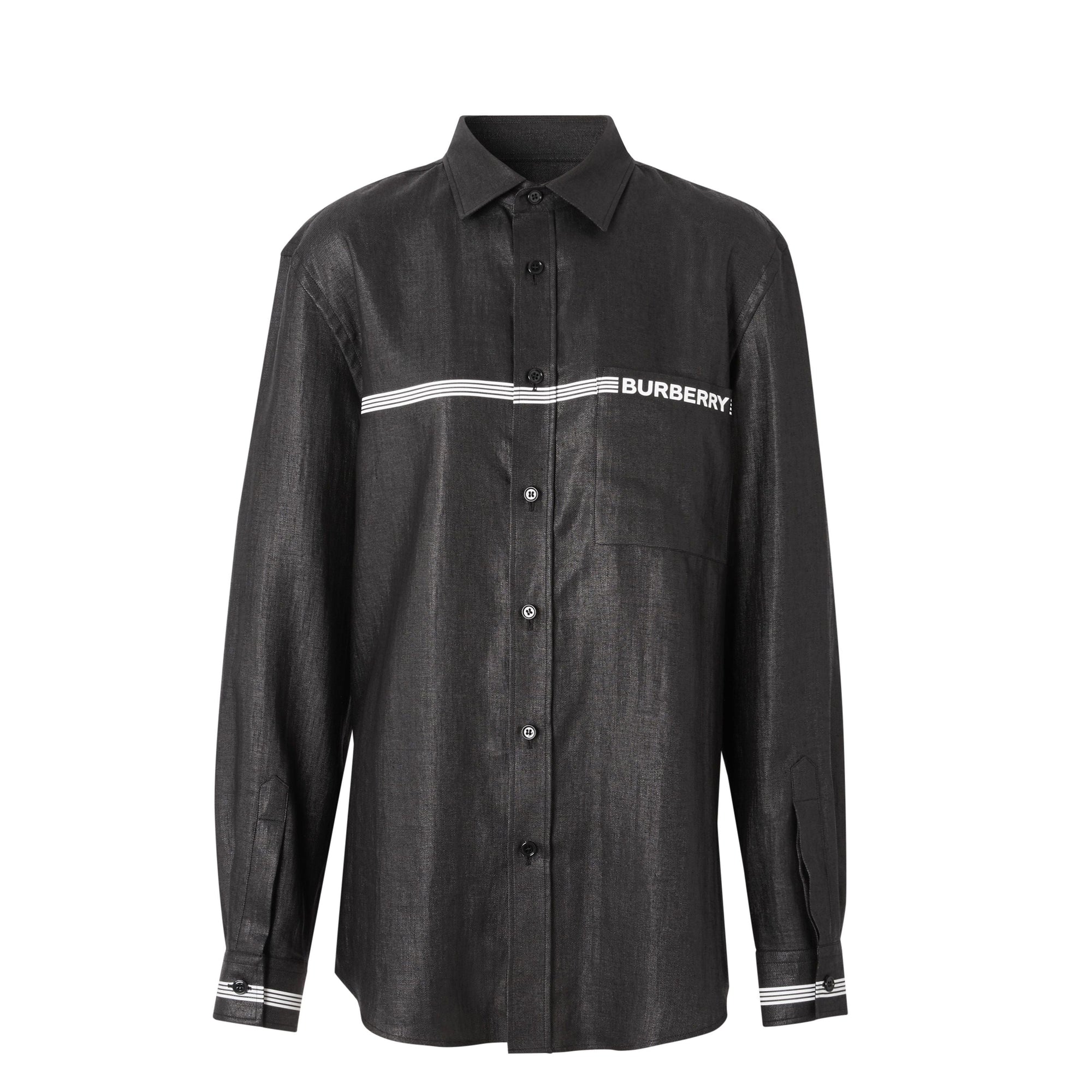 Chemise en lin mélangé avec logo - Black