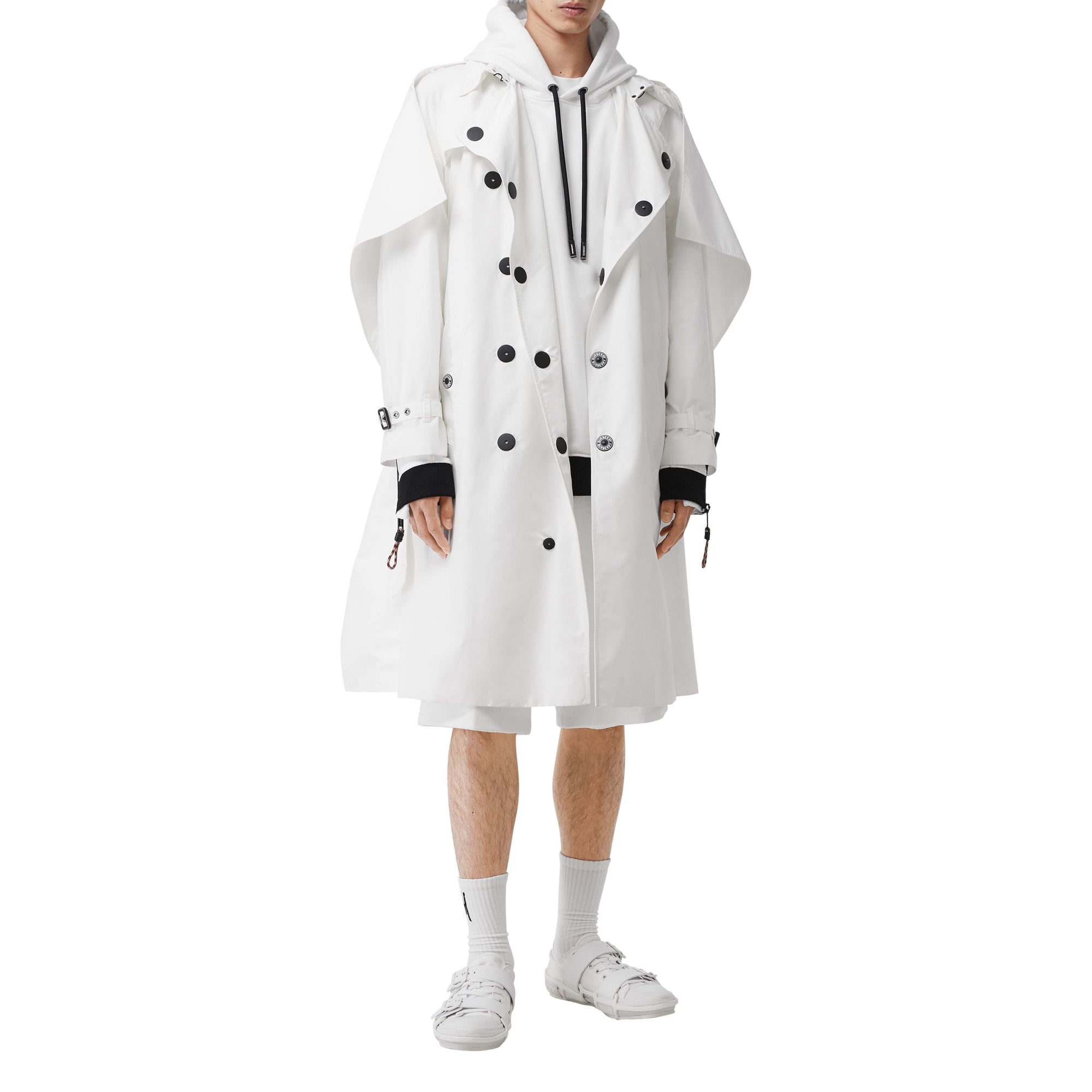 Trench déstructuré en faille technique avec cape - Optic White