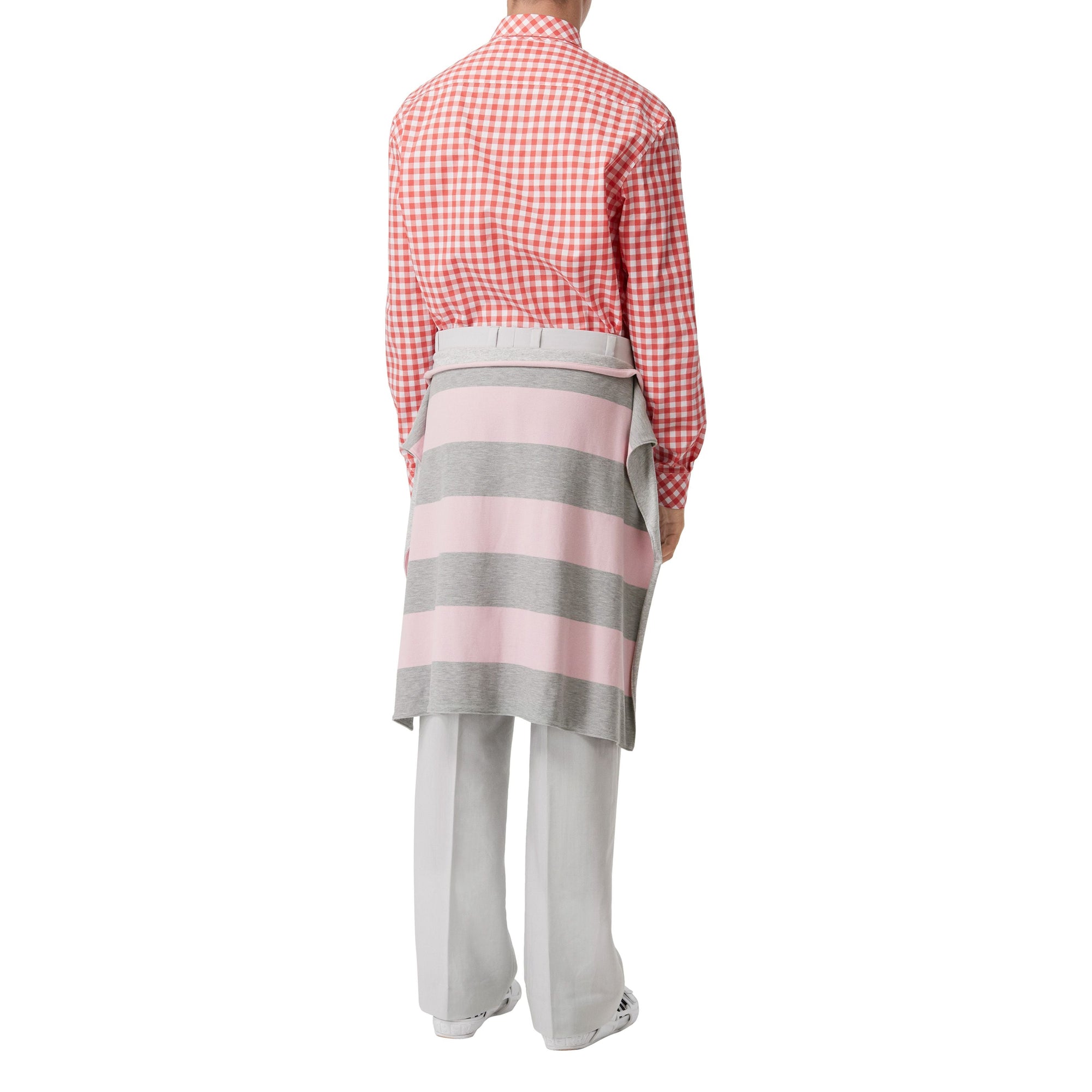 Pantalon ample en mohair et laine avec jupe rayée - Light Pebble Grey
