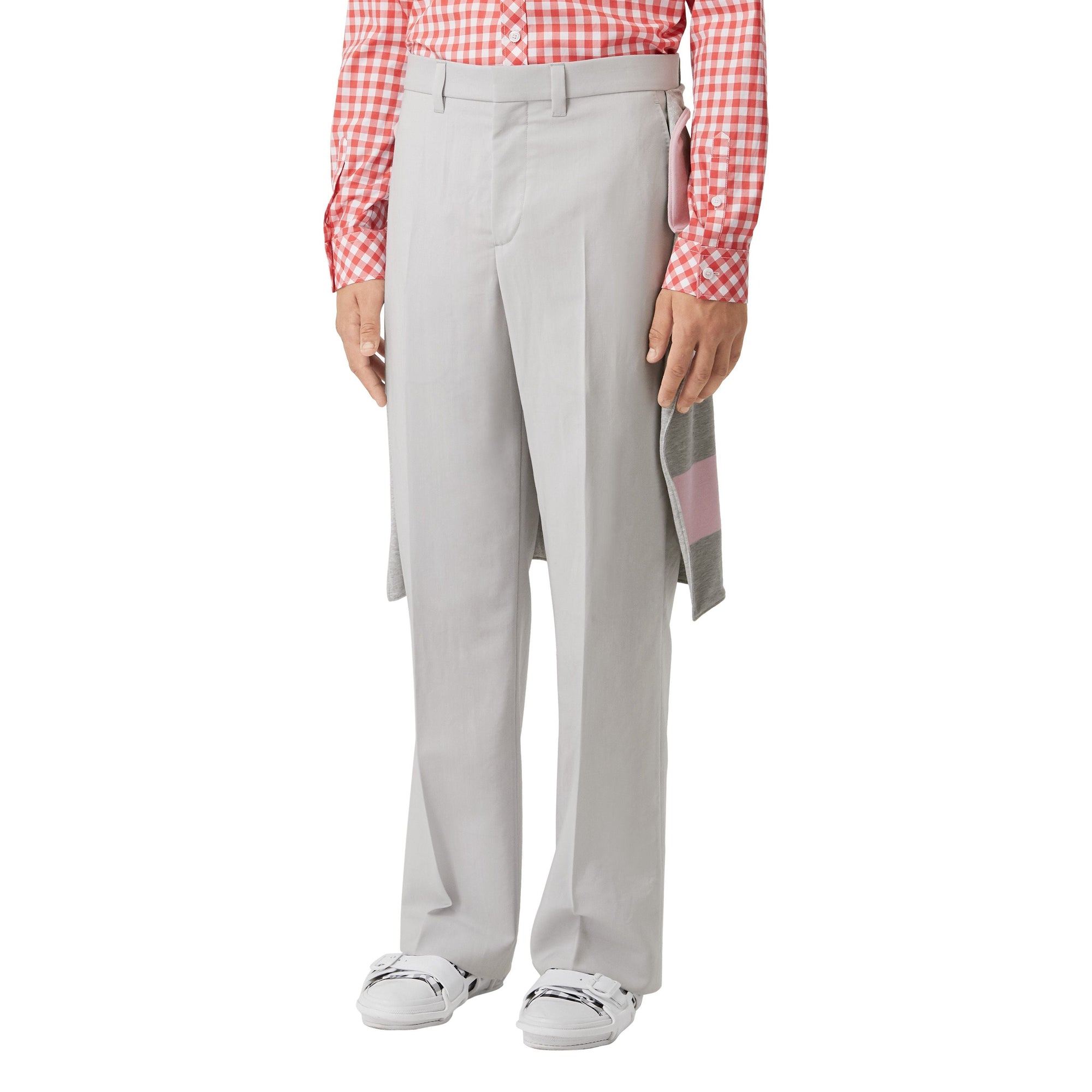 Pantalon ample en mohair et laine avec jupe rayée - Light Pebble Grey