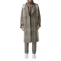 Trench en laine et coton check avec panneau matelassé - Beige