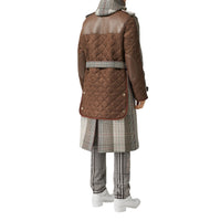 Trench en laine et coton check avec panneau matelassé - Beige