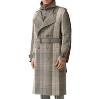 Trench en laine et coton check avec panneau matelassé - Beige