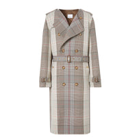 Trench en laine et coton check avec panneau matelassé - Beige
