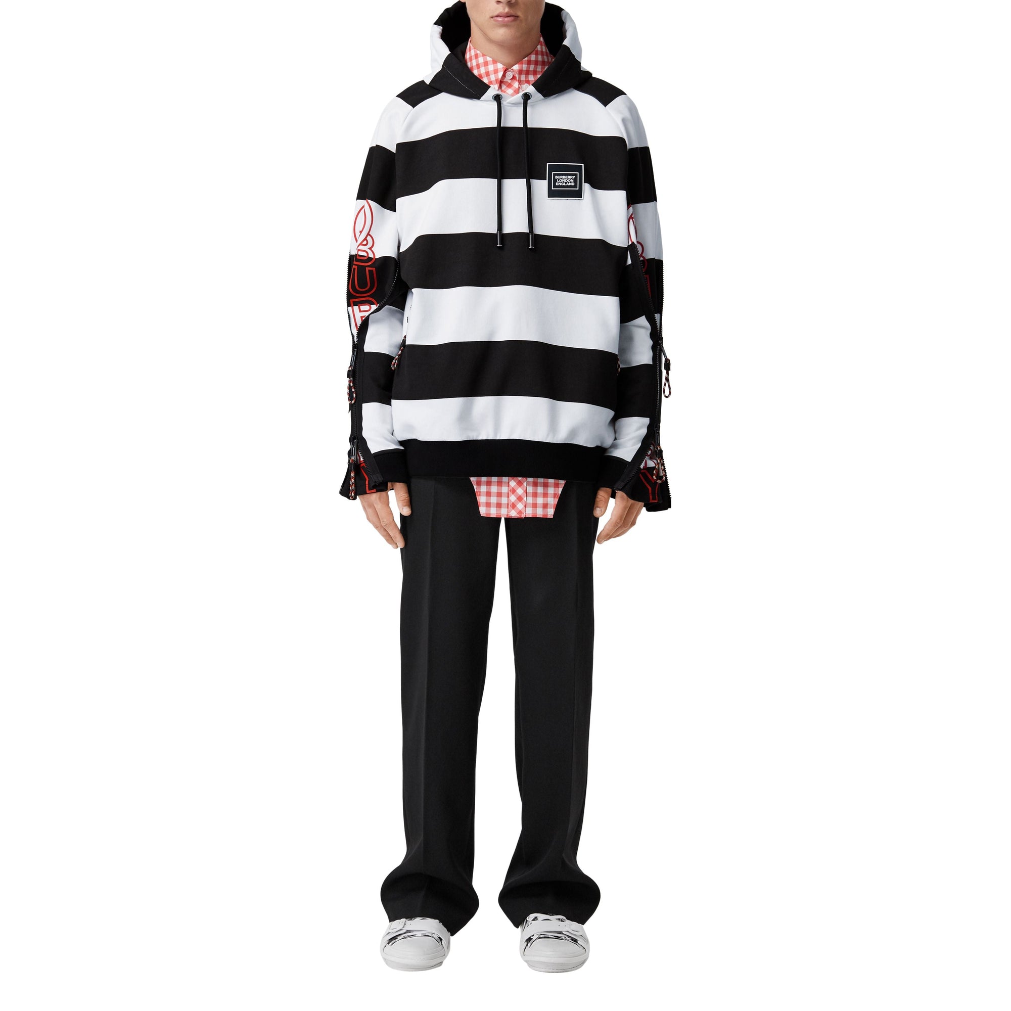 Hoodie rayé en coton avec logo et zips - Black Pattern