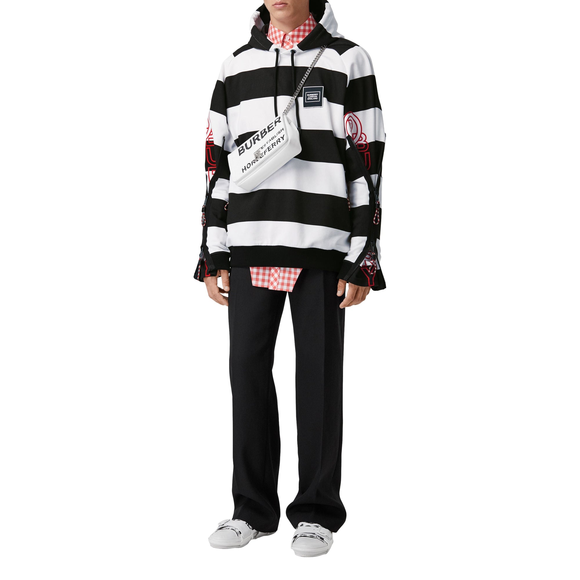 Hoodie rayé en coton avec logo et zips - Black Pattern