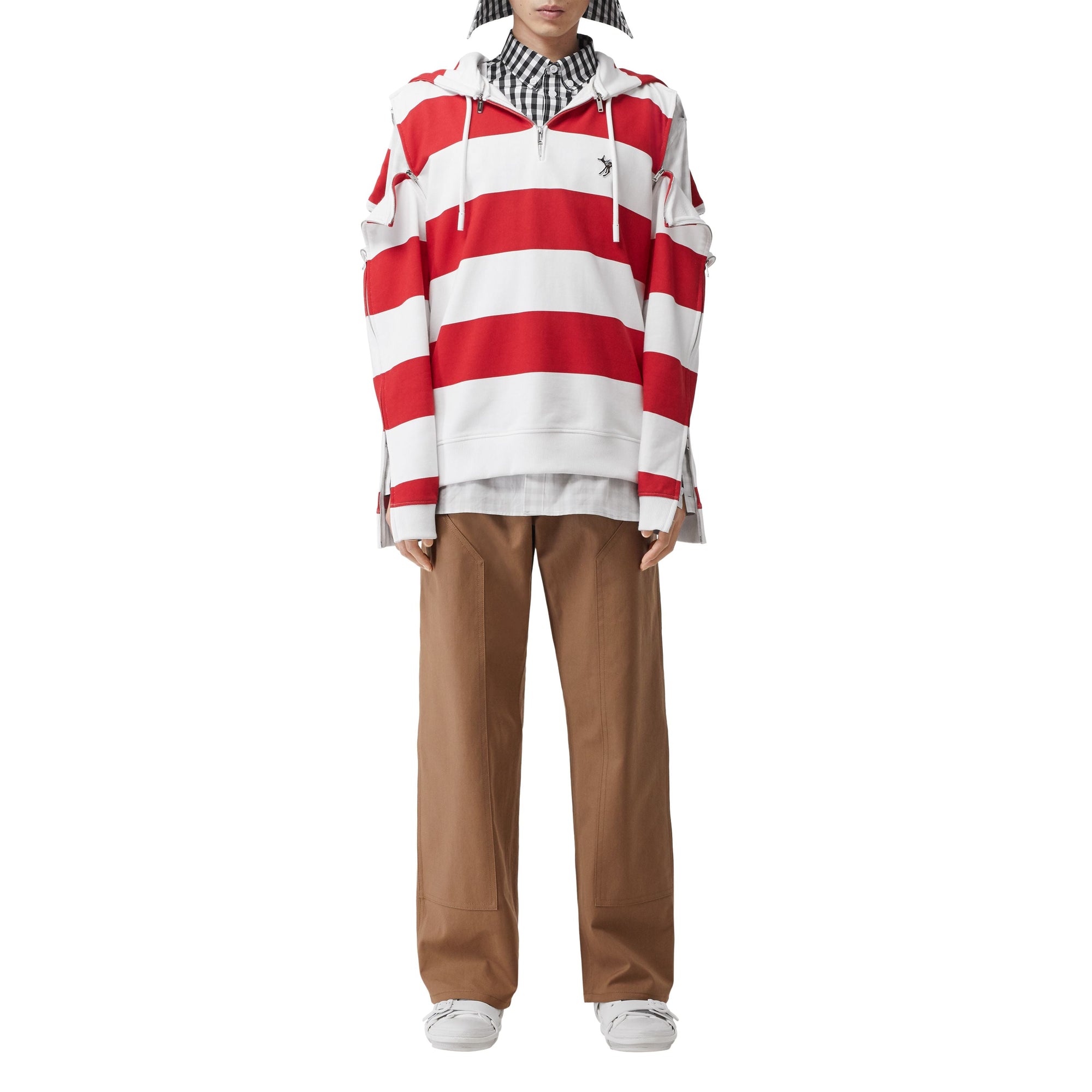 Hoodie rayé en coton avec zips - Red Pattern