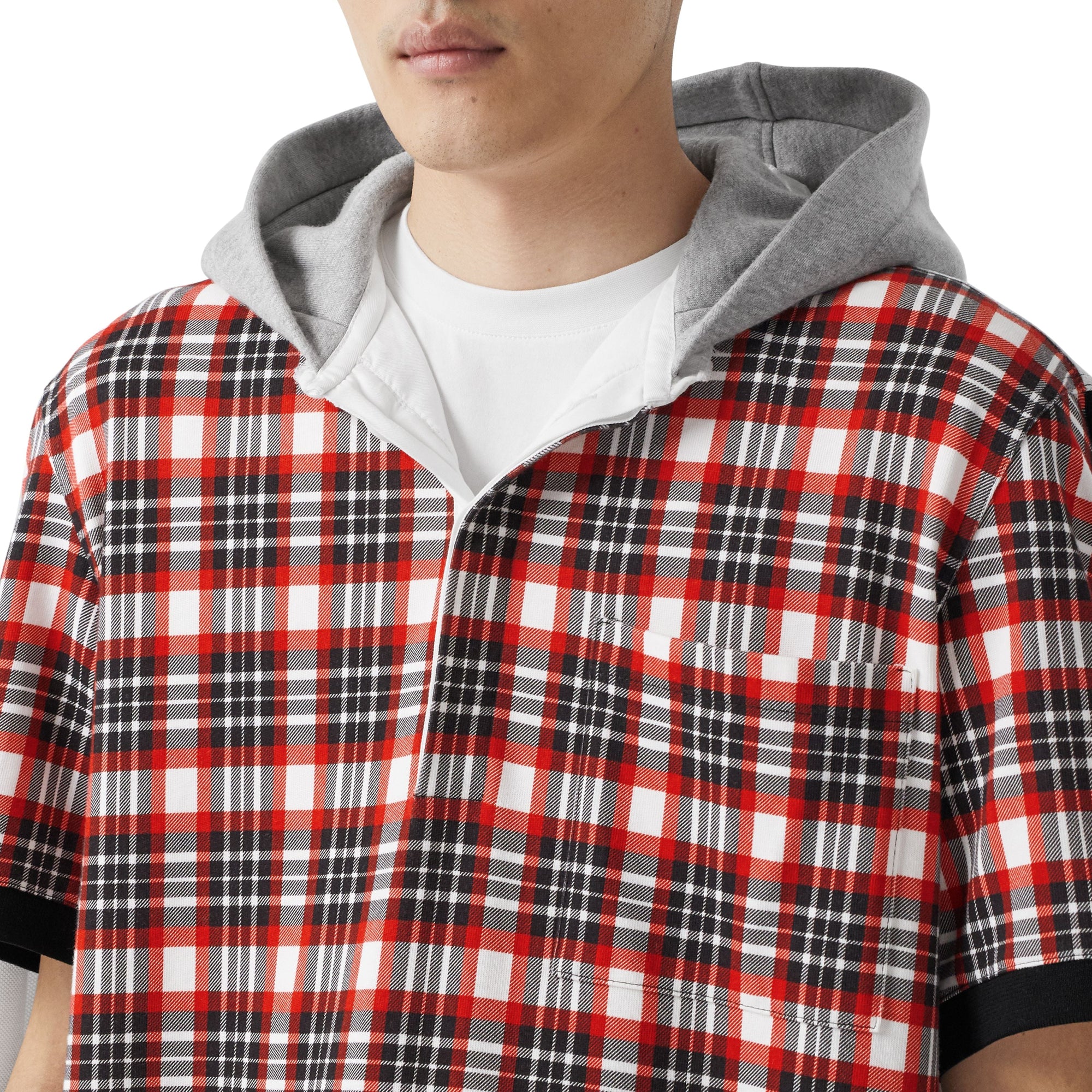 Polo de rugby déstructuré en coton check et rayé - Bright Red Check
