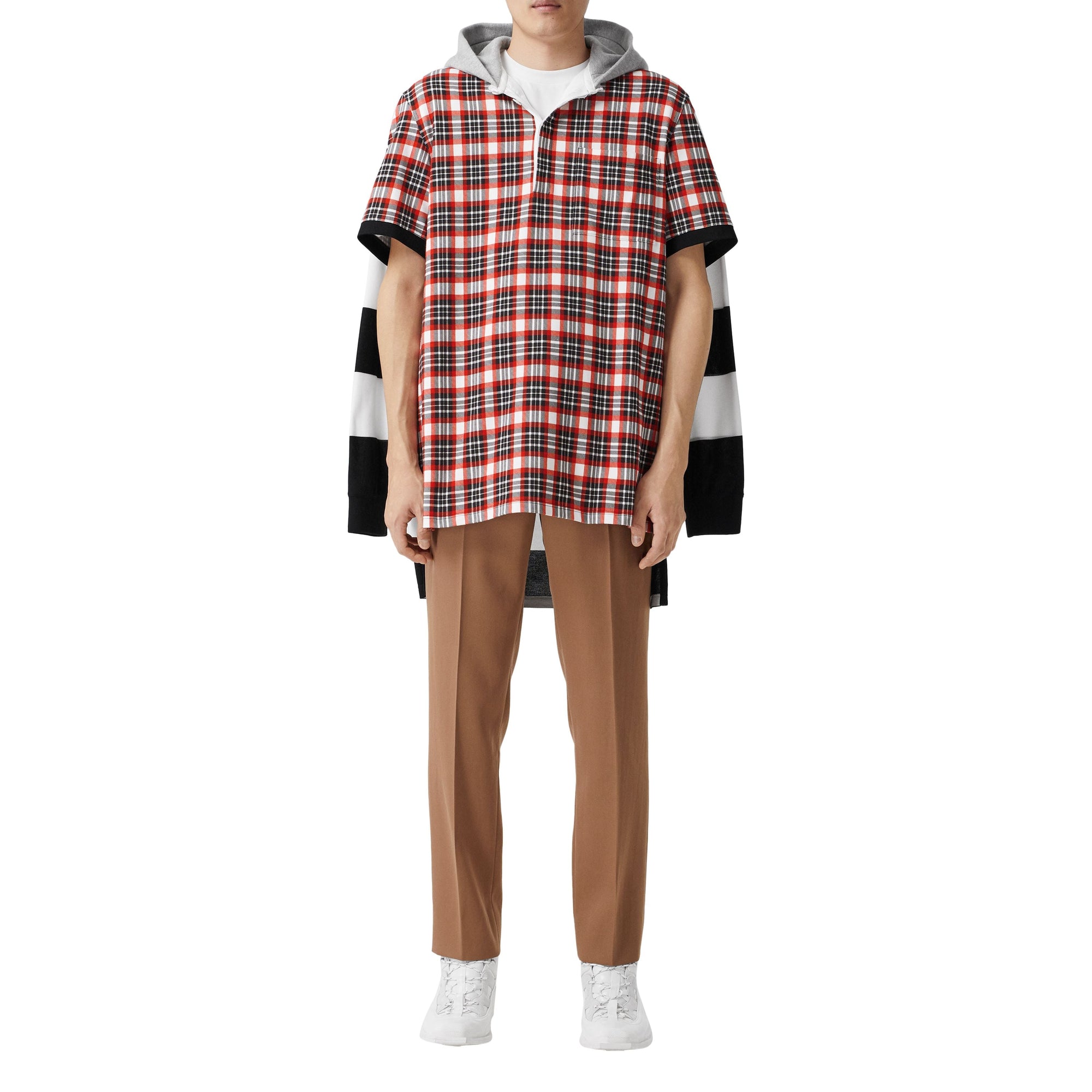 Polo de rugby déstructuré en coton check et rayé - Bright Red Check